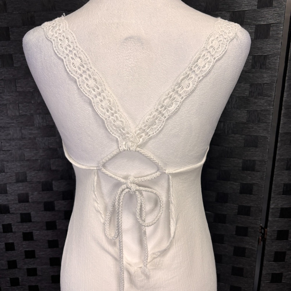 Sleeveless Beach Dress Crocheted Lace Straps Sz S Asymmetric Grad Ethereal Bride - Picture 6 of 14